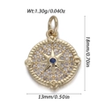 Pendentif boussole doré avec pierre bleue et zircons, hauteur 18 mm avec cotes de taille - Design Boussole Doré (YSN161-01)