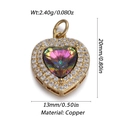 Ciondolo a cuore dorato con pietra centrale iridescente e micro-zirconi incastonati - Cuore Zircone Sfaccettato Arcobaleno (249)
