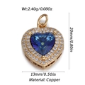 Ciondolo a cuore blu in rame dorato con zirconi bianchi, altezza di 20 mm - Cuore Halo Gemma Blu Scuro (250)