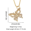 Golden butterfly pendant necklace with white zircon pavé and box chain for women - Hollow Butterfly Style (XL-420-1) / 14k