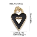 Ciondolo a cuore in rame dorato con smalto nero e piccolo intaglio centrale - Cuore Lucchetto Smalto Nero (253)