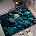 Saugfähige Kieselalgenmatte mit blau-goldenen 3D-Mustern für Bad und Eingangsbereich - 40*60cm / Hautfreundliches Fleece / Buntes Kopfsteinpflaster-4