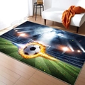 Detail of a rectangular football area rug featuring a burning ball on a night stadium - 40*60cm / Night Stadium Soccer Design