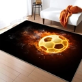 Detailed view of sports style rug featuring golden flame soccer ball on black surface - 40*60cm / Modern Golden Flaming Soccer