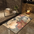 Modern absorbent bathroom mat featuring elegant large floral patterns in dark blue and red - Diatom Mud / Flower Sea / 40*60cm