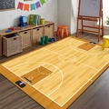 Detail of basketball court pattern carpet showing realistic wood texture and court lines - 40*60cm / Basketball Court Orange Wood