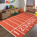 Detailed view of track and field themed rug with numbered lanes for kids room decor - 40*60cm / Running Track Brick Red