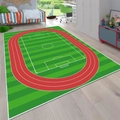 Green soccer field area rug with running track pattern for modern kids bedroom decor - 40*60cm / Soccer Field & Track Mix