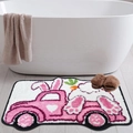 Detail of plush Easter bathroom mat featuring a soft bunny truck design and non-slip edge - 40*60cm (Imitation Cashmere) / Cartoon Pink Pickup Truck (MJXFHJ-2)