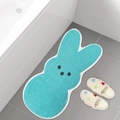 Hasenförmige Badematte aus Plüsch in Hellblau mit rutschfestem Rand im Badezimmer-Szenario - 40*60cm (Hautfreundlicher Samt) / Minimalistischer Blauer Hase (MJXFHJ-5)