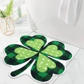 Detail of clover-shaped bathroom mat with green buffalo plaid and white polka dots - 40cmx40cm (Faux Cashmere) / Black and Green Plaid Polka Dot Clover