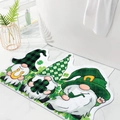 Close-up of St. Patrick's Day clover gnome bath mat on a white marble tile floor - St. Patrick's Day Style 7