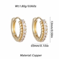 Elegant gold-plated geometric hoop earrings with double row of clear zircon stones - Gold Double Row Rhinestone Style (YSE049-07)