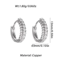 Silver-plated copper hoop earrings featuring micro-paved cubic zirconia, size 13mm x 3mm - Silver Micro-pave Rhinestone Style (YSE049-08)