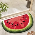 Tapis demi-lune pastèque en faux cachemire antidérapant pour salle de bain et chambre - Petit (40x60cm-Polaire Douce) / Style Pastèque (Half Watermelon)