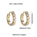 Golden copper hoop earrings with inlaid clear zircon stones, 11mm diameter and 1.20g weight - Gold Minimalist Pave Style (YSE049-15)