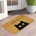 Alfombra de entrada retro de tierra de diatomeas con gato negro y texto de bienvenida - Tamaño Regular (Tierra de Diatomeas) / Diseño de Gato de Bienvenida