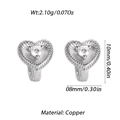 Silver-finished heart earrings in copper with round zircon inlay and pleated texture - Silver Radial Heart Style (YSE049-20)