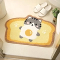 Detail of soft cartoon cat and fried egg pattern on a plush toast-shaped bath rug - Toast Cat Pattern (MJXK94-8)