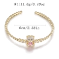 Bracelet plaqué or avec pendentif ours en zircon cœur et détails de perles polies - Ours Cœur Zirconia Rose