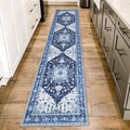 Alfombra de pasillo bohemia con motivo de medallón persa azul en suelo madera - Alfombra De Pasillo Bohemia 6.7-2 / 40*60cm (Terciopelo Suave)