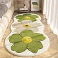 Grün-weißer Blumenläufer mit Gänseblümchen-Muster und Wellenrand für das Schlafzimmer - 40*60cm / Grüner Blumenstil (MJXCHH-1)