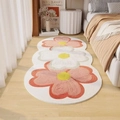 Detailansicht des geblümten Läufers mit drei rosa-weißen getufteten Blüten auf Holzboden - 40*60cm / Rosa Weißer Blumenstil (MJXCHH-3)