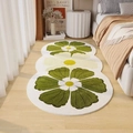 Detail of floral runner rug with green and white flower design on light wood floor - Tricolor Splicing Style (MJXCHH-7)