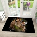 Close-up of a rectangular giraffe family art mat on a light wood floor by a door - 40*60cm (New Style) / Cute Giraffe