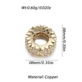 14k gold plated copper flower spacer bead with pink cubic zirconia in 8mm diameter - Golden Round Zirconia Spacer Bead (YSD016-9)