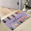 Absorbent diatomite floor mat with purple cat paw patterns and welcome script detail - 40x60cm (Diatomaceous Mud) / Cute Cat Paws