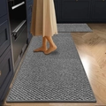 Lot de deux tapis de cuisine gris foncé avec texture tissée et revers antidérapant - 40x60cm / Gris