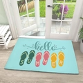 Close-up of summer hello door mat with flip-flop patterns on light wood floor - 40x60cm (Diatomite) / Hello Summer