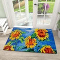 Detailed view of sunflower oil painting style entryway rug with non-slip black borders - 40x60cm (Diatomite) / Sunflower