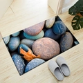 Paillasson à motif pierre 3D avec galets et feuille d'automne sur plancher - Pierre 3D-3 / 40*60cm