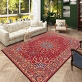 Tappeto da soggiorno rosso in stile persiano classico con motivi floreali e medaglione centrale - Tappeto Persiano Stile 2 / 50x80cm Lavabile Alta Densità