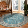 Alfombra redonda bohemia con motivos florales azul cielo y crema para el salón - Floral Azul (Alfombra-1) / 60CM