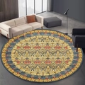 Rond vintage mandala vloerkleed met goud en blauw bloemmotief voor woonkamer en slaapkamer - 60x60cm