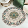 Rond boho-vloerkleed met mandala-patroon in blauwe en rode tinten voor de woonkamer - 60x60cm