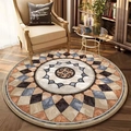 Alfombra redonda europea con diseño de mosaico en suelo de madera oscura de salón - 180*180CM / Estilo Mosaico Retro (Round European Carpet-1)
