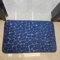 Dark blue cobblestone embossed coral fleece mat with 3D texture and non-slip backing - Navy Blue