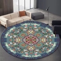 Alfombra circular verde azulado con motivos florales clásicos y bordes para salón - 180*180CM / Patrón de Peonía Tradicional Chino (Round European Carpet-3)