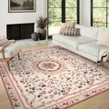 Alfombra de salón de estilo persa bohemio con motivos florales claros y decoración vintage - 50x80cm / Serie Nafiye 3