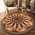 Classic round mandala rug in vintage brown and ochre for home decor and living rooms - 60*60cm / Mandala Symmetrical Style (Round European Carpet-7)