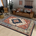 Tapis de salon style persan avec motifs médaillons géométriques rouge brique et bleu marine - Style Bleu Vintage & Orange Rouille (1) / 50*80cm