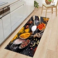 Tappeto da cucina assorbente con stampa 3D di spezie su fondo scuro - Piccolo / Stile Cucchiai per Spezie (kjdd-1)