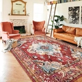 Tappeto vintage in stile persiano rosso scuro con medaglione blu per il soggiorno - Rz-mishar-3 / 50x80cm Lavabile Alta Densità