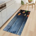 Absorbent kitchen mat featuring vintage wood texture and spice spoon graphic design - Vintage Blue Wood Style (kjdd-5)
