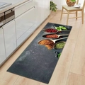 Long anti-slip kitchen runner rug with vivid 3D spice print and dark grey stone texture - Dark Grey Stone Style (kjdd-8)
