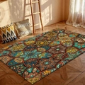 Boheems vloerkleed met mandala patroon in levendig oranje en blauw voor de woonkamer - 50x80 / Mandala Stijl 1